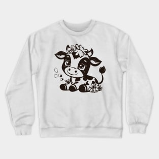 Cute Floral Cow With Daisy Flowers Fun Loving Nature Theme Crewneck Sweatshirt